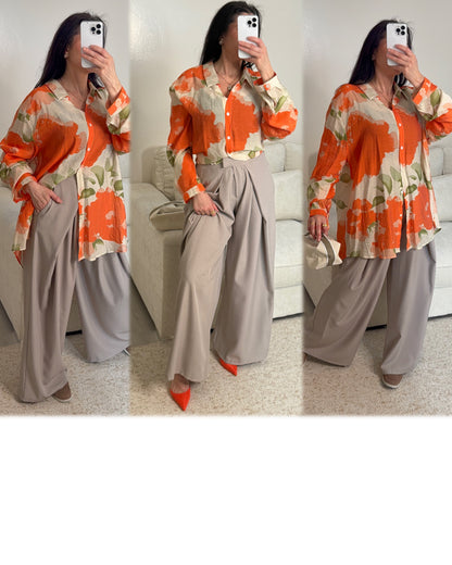 Chemise oversize a fleurs orange