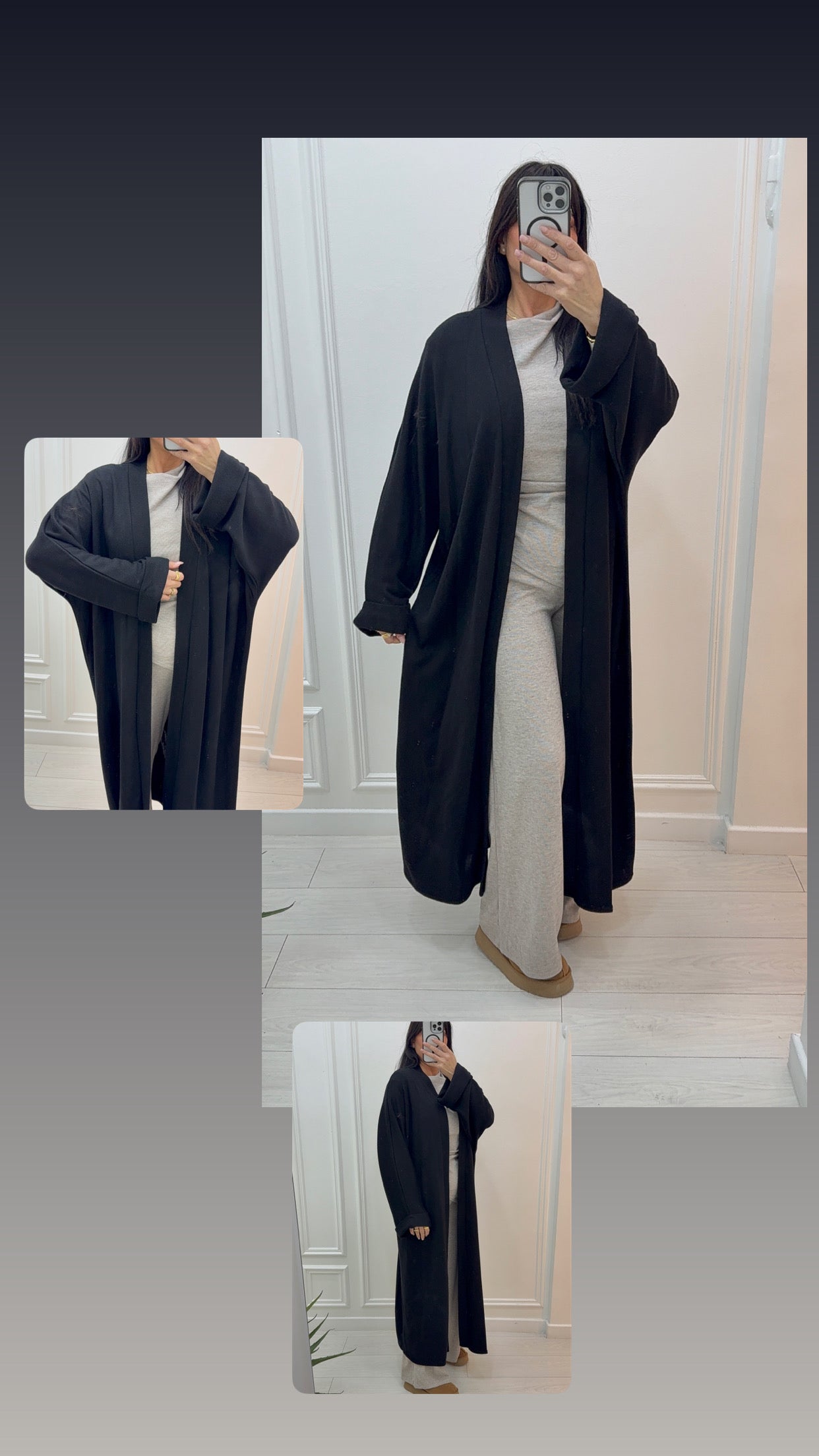 GILET LONG MAXI NOIR ÉLÉGANT MODERNE