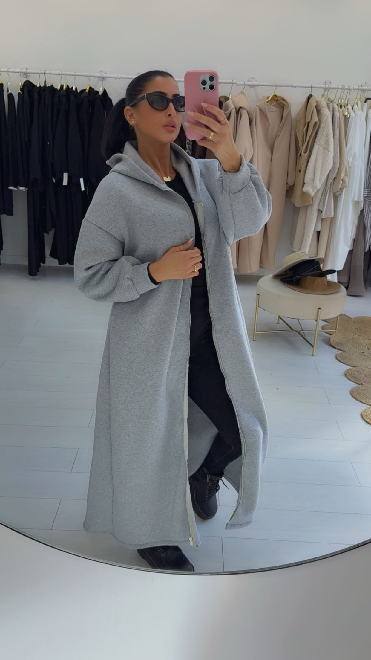 Maxi sweat-shirt à capuche zippé gris