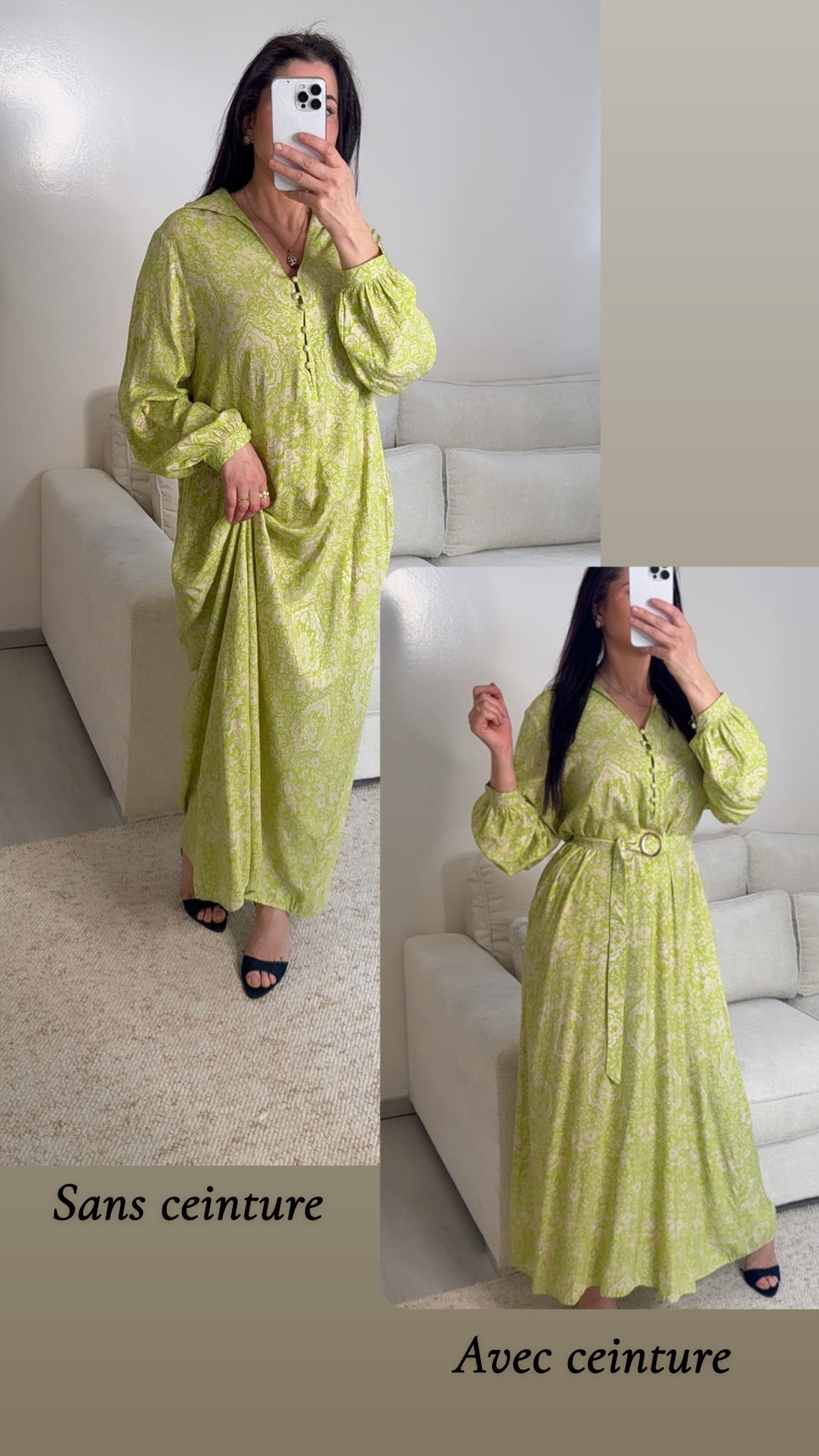Robe lange imprimer vert pomme
