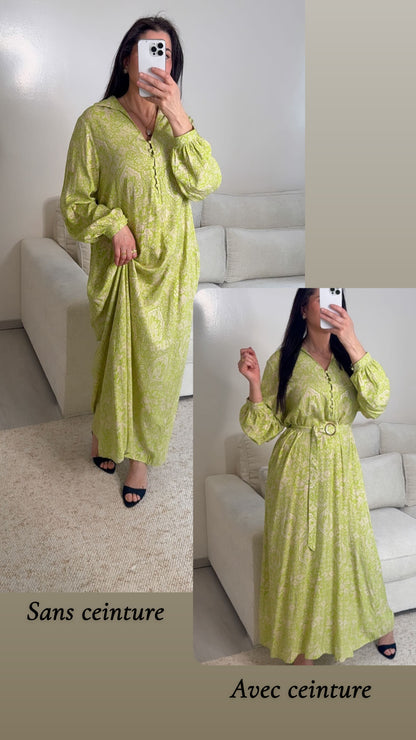 Robe lange imprimer vert pomme