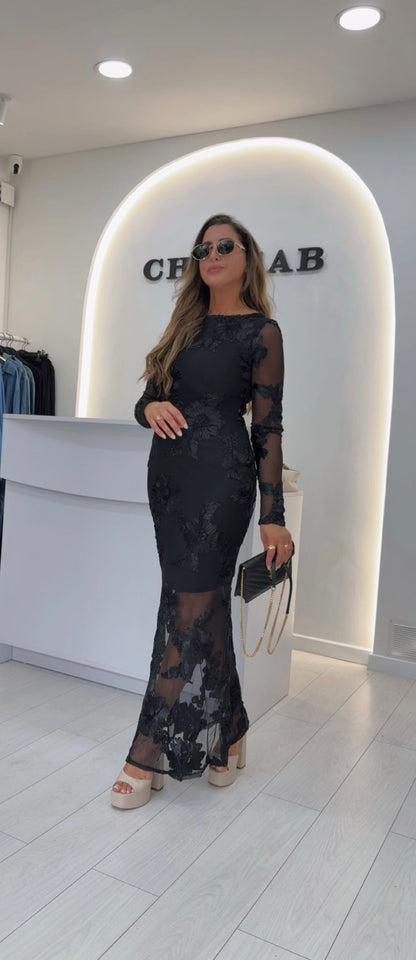 Robe a relief noir à fleur