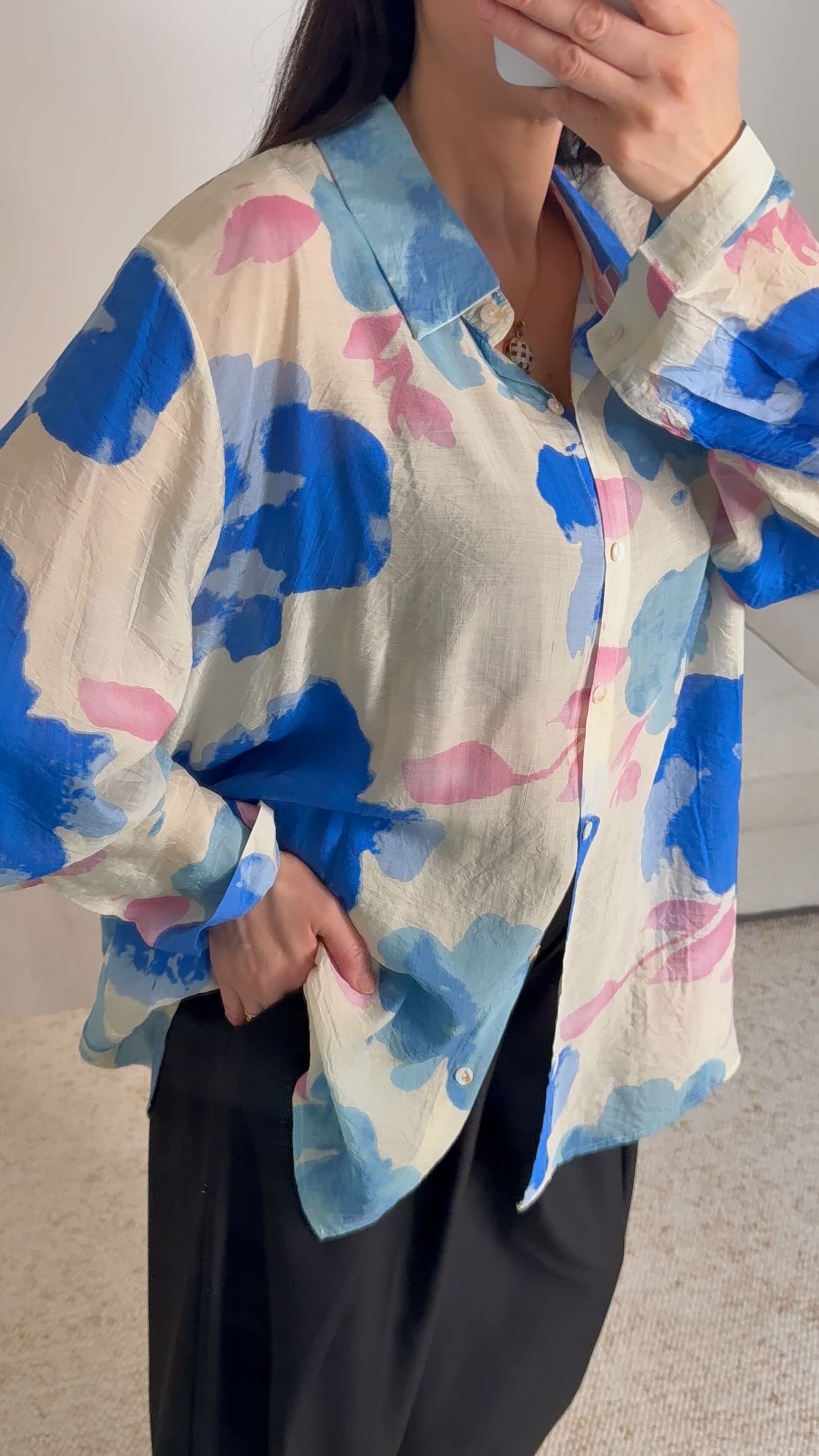 Chemise oversize à fleur bleu