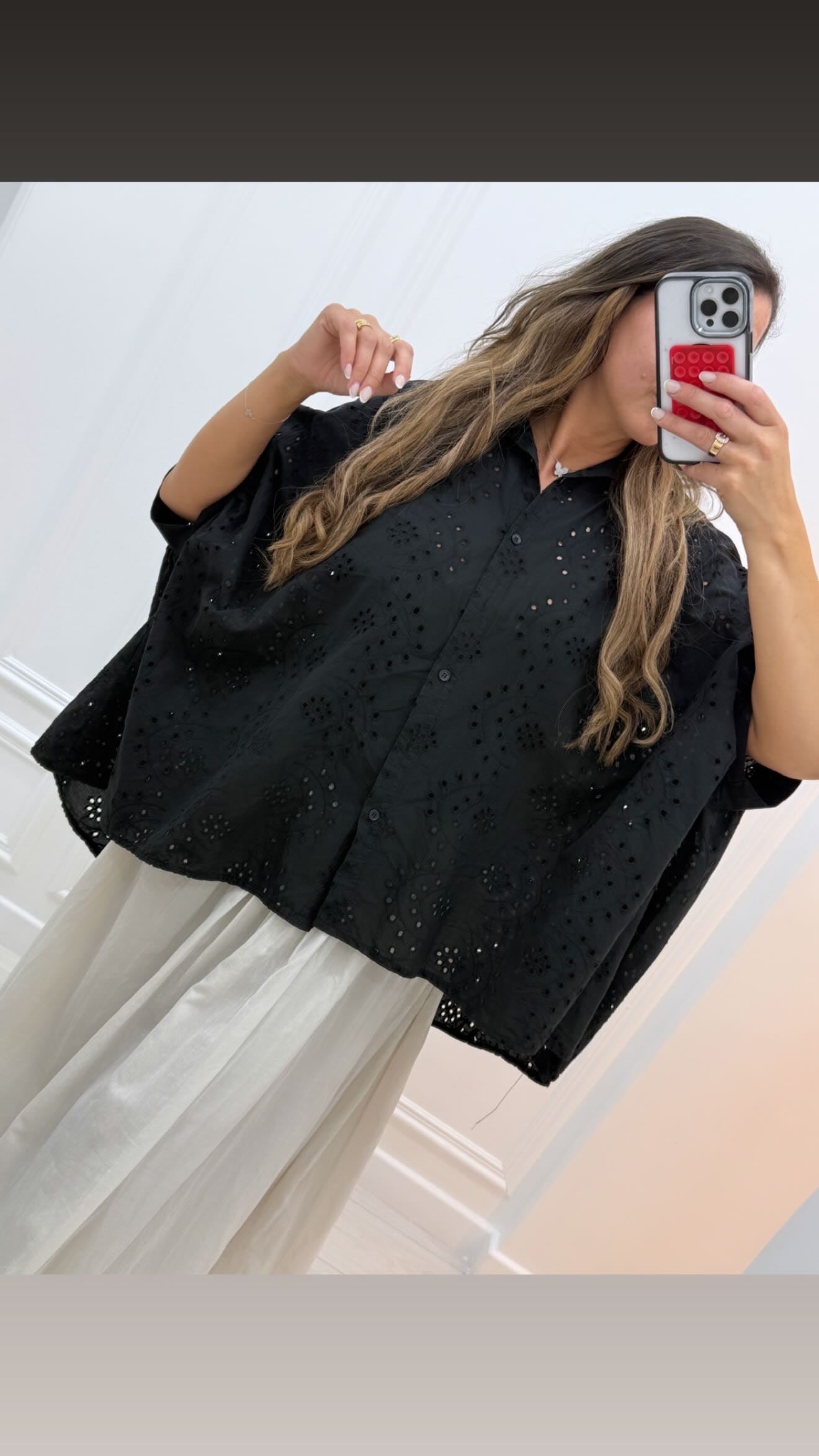 Chemise extra ample en broderie anglaise noir