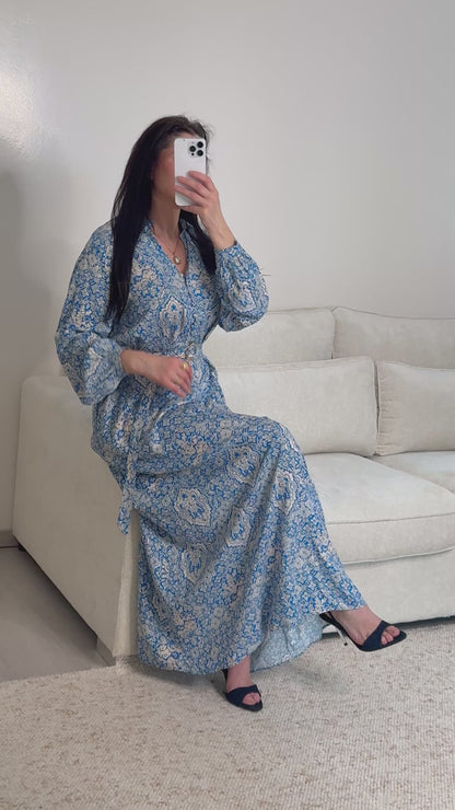 Robe lange bleu imprimée