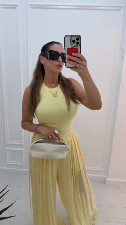 Pantalon palazzo fluide jaune