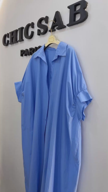Robe chemise en coton bleu ciel